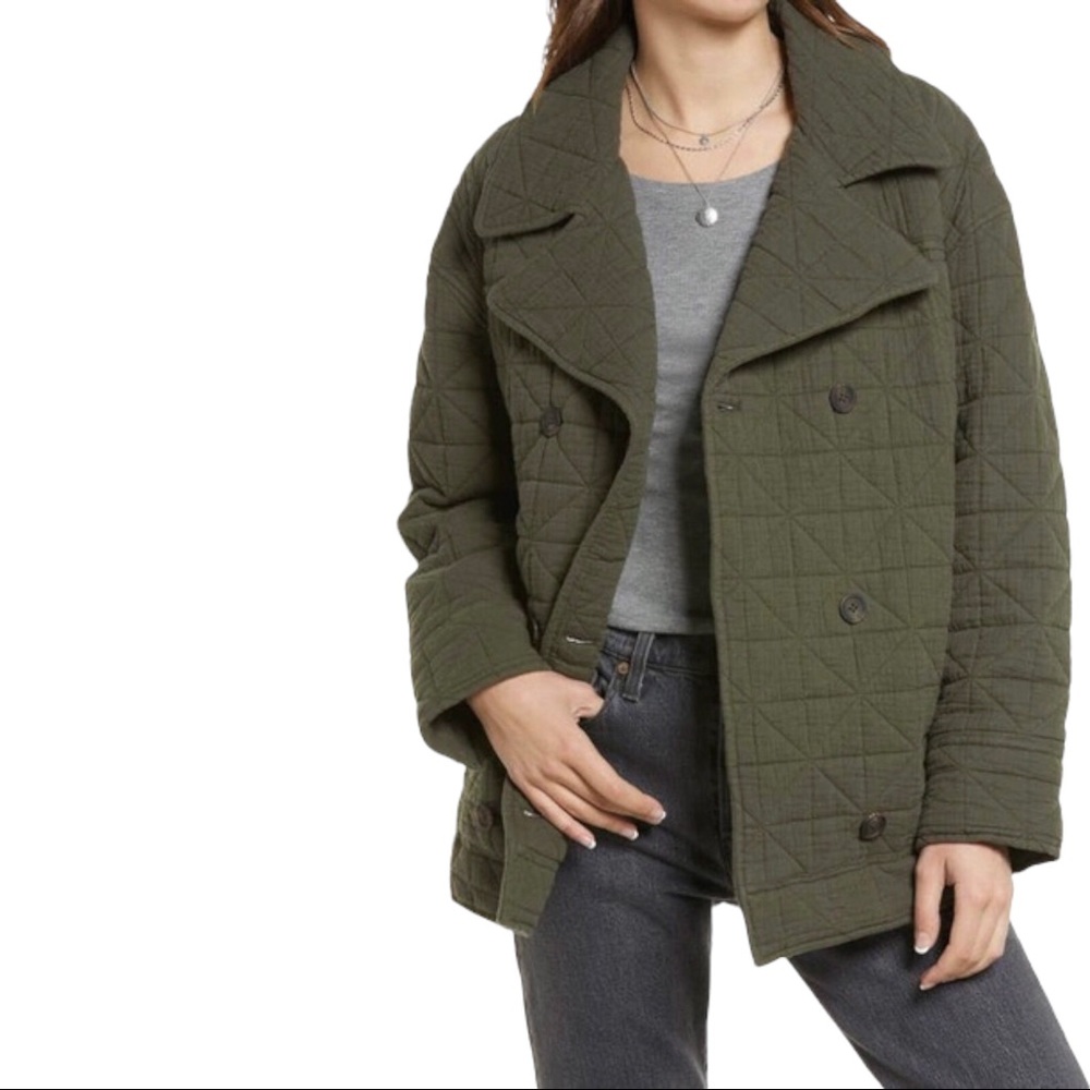 Treasure&bond Double Breasted Diamond Quilted Cotton Jacket Olive green size 3X